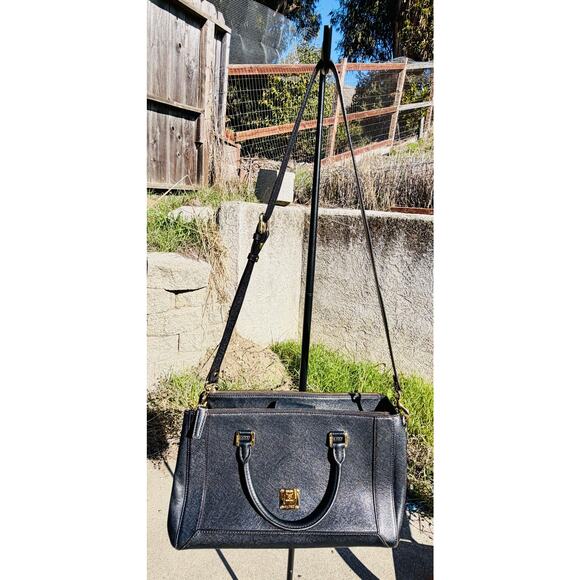 MCM Black Leather Top Handle Satchel Crossbody Bag | Authentic - Picture 2 of 9